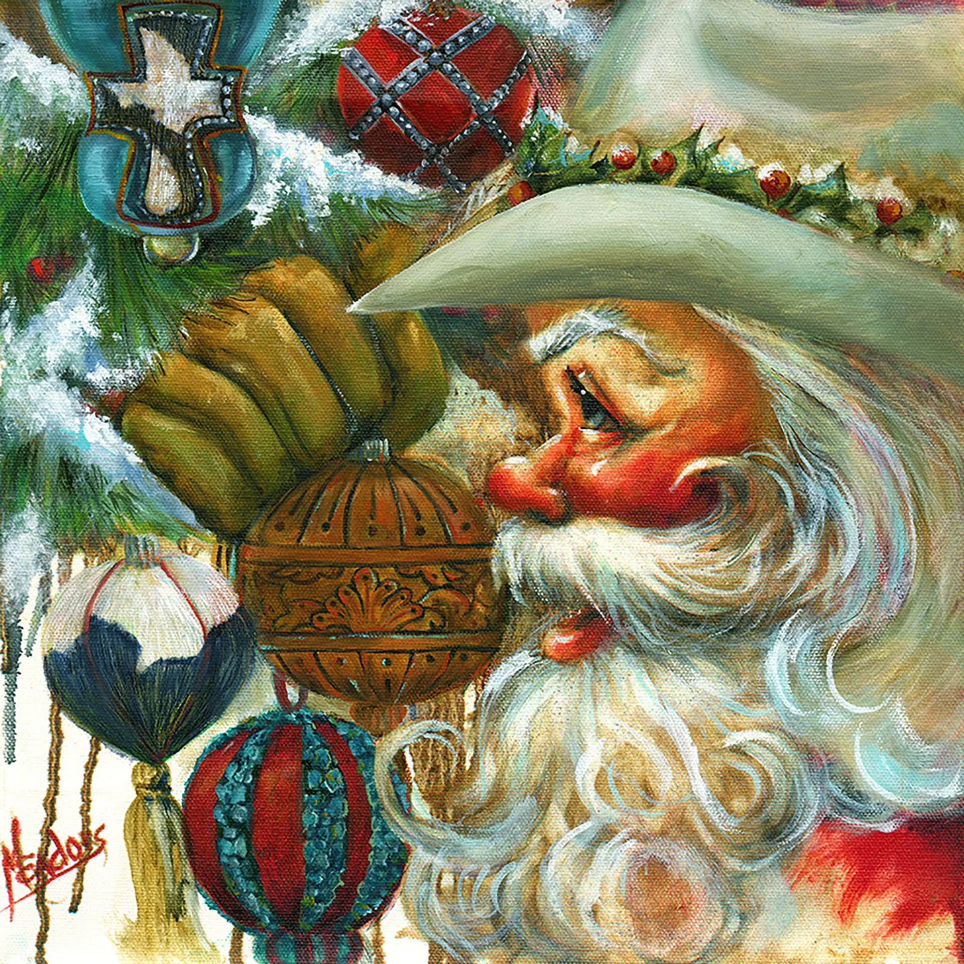 Santa Fe Santa — Oil on canvas, 30" × 30"