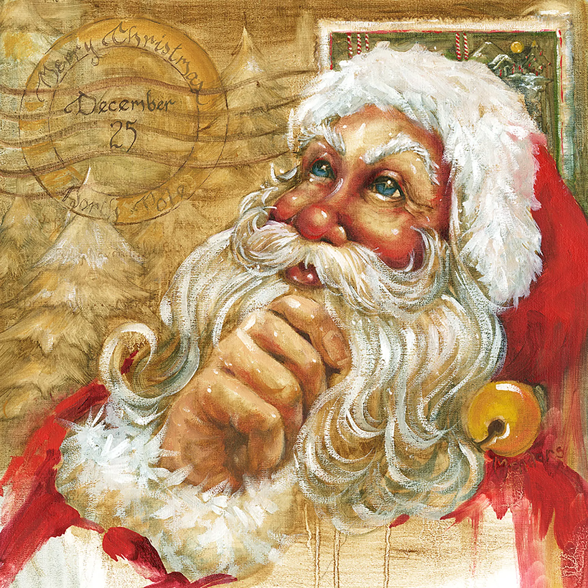 Postmark Santa — Oil on canvas, 24" × 24"