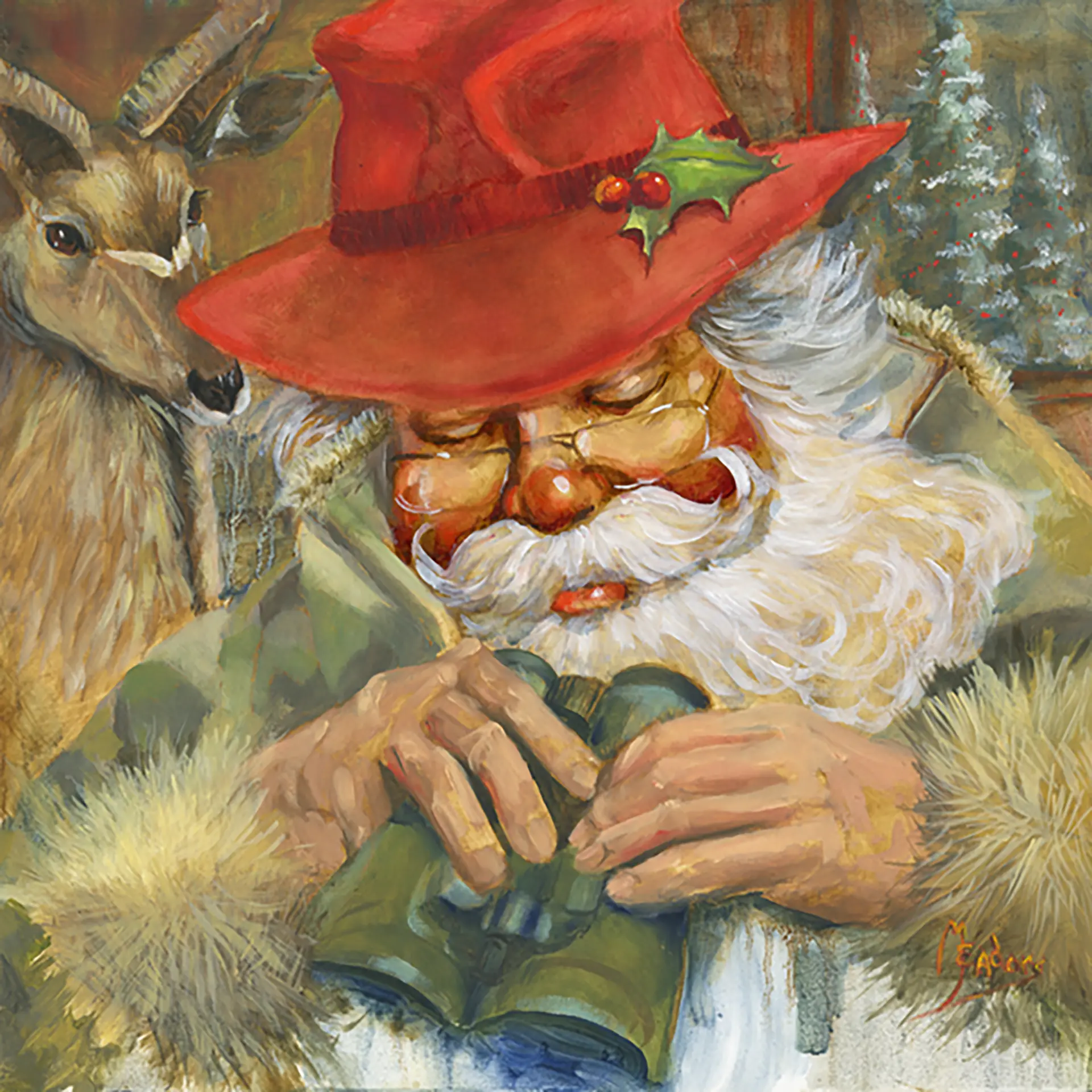 Rounding Up Reindeer — Oil on canvas, 24" × 24"