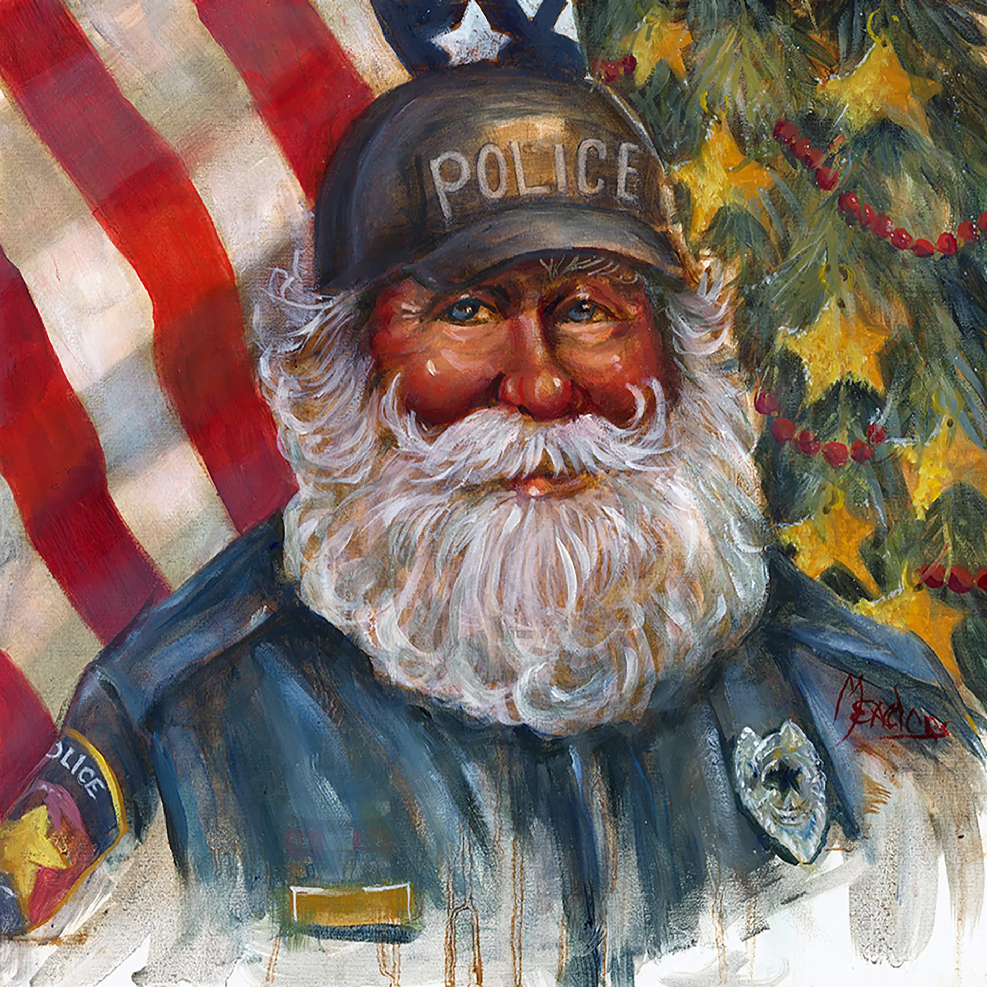 Police Santa — Oil on canvas, 24" × 24"