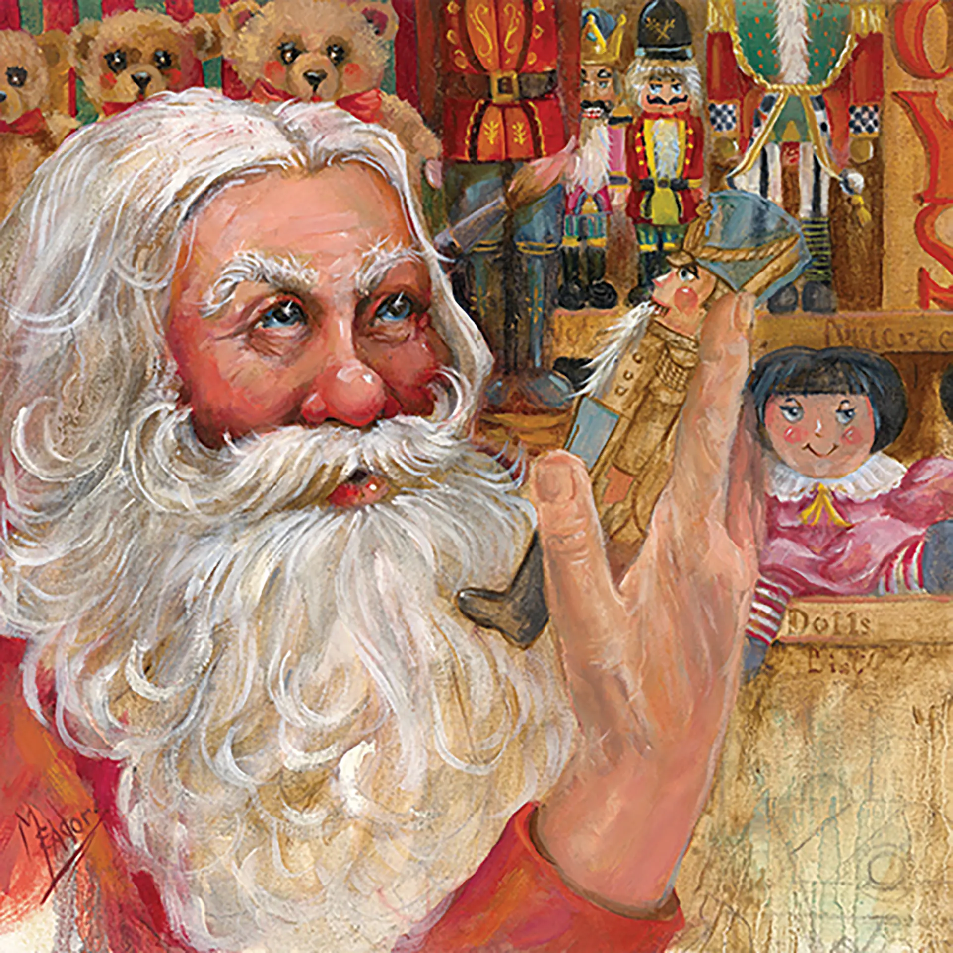 Santa with Toy Soldier — Oil on canvas, 24" × 24"