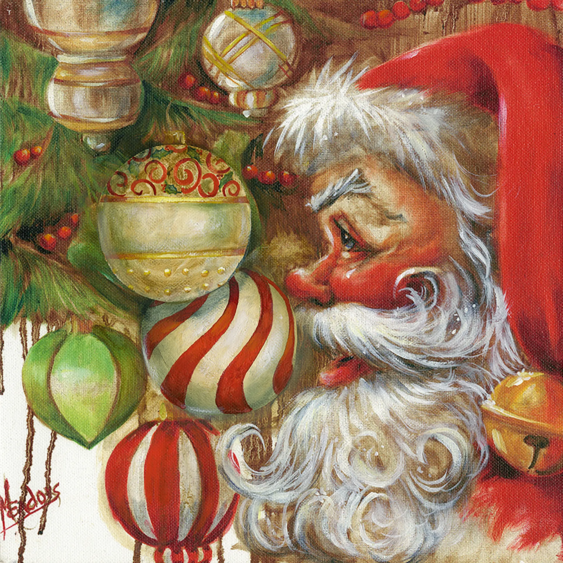 Hanging the Ornament — Oil on canvas, 24" × 24"