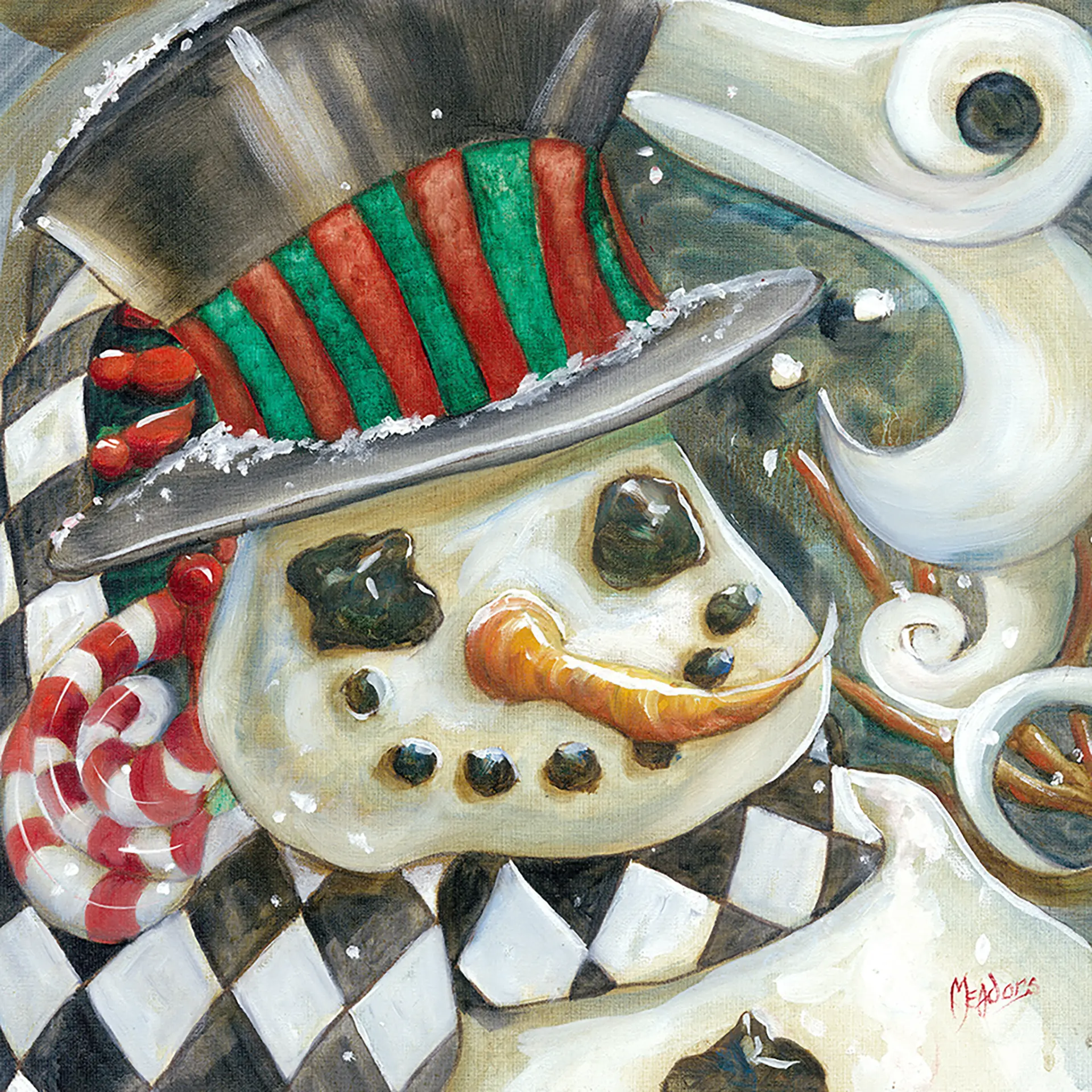 Snowman Santa — Oil on canvas, 24" × 24"