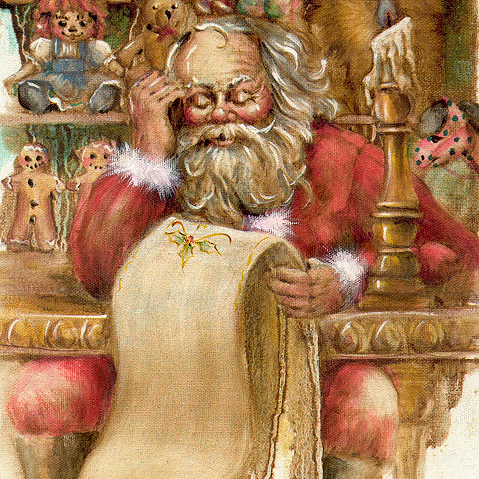 Santa with the List — Oil on canvas, 24" × 24"